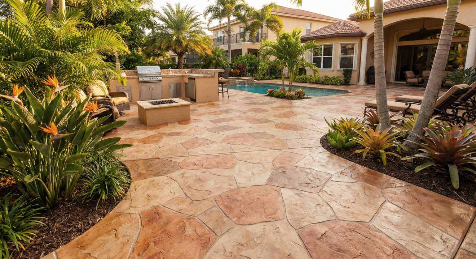Stamped Concrete Patio Design for Tropical Hollywood Yards